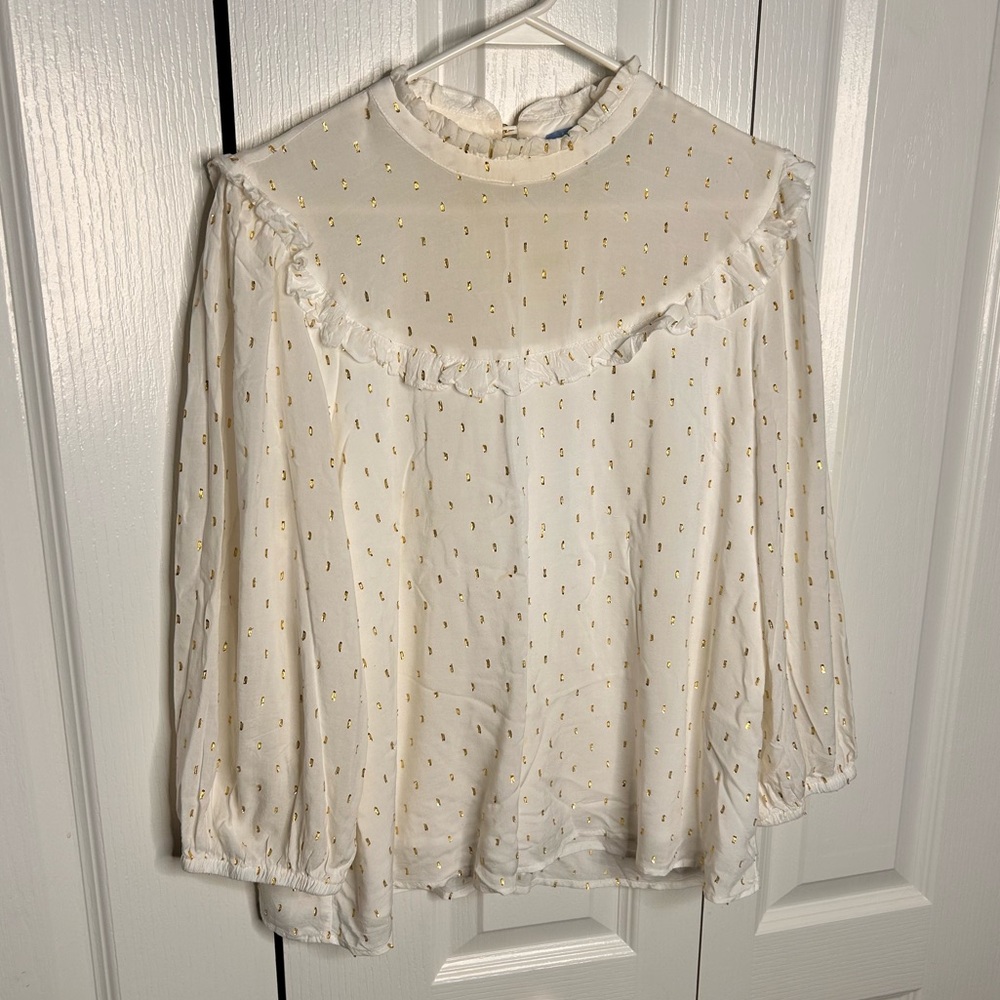 Draper James RSVP Women’s White Gold Clip Dot Mockneck Blouse Size‎ Large Lined - Picture 4 of 8